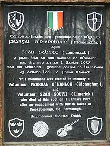 Monument in Moane's Cross, Fermanagh to South and O'Hanlon.