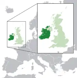 Location of Southern Ireland{{{1}}} (dark green)in the United Kingdom (green)