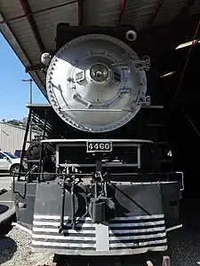 A Southern Pacific GS-6 War Baby steam locomotive 4-8-4 wheel arrangement.