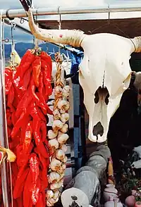 Image 21Symbols of the Southwest: a string of dried chile pepper pods (a ristra) and a bleached white cow's skull hang in a market near Santa Fe. (from New Mexico)