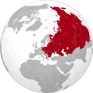 Image 6Map showing greatest territorial extent of the Soviet Union and the states that it dominated politically, economically and militarily in 1960, after the Cuban Revolution of 1959 but before the official Sino-Soviet split of 1961 (total area: c. 35,000,000 km2) (from Soviet Union)