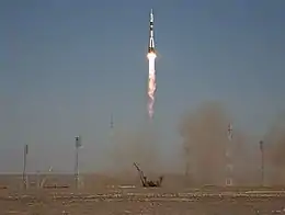 Soyuz TMA-16 launches from Gagarin's Start on 30 September 2009, on its way to the International Space Station.