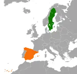 Map indicating locations of Spain and Sweden