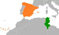 Map indicating locations of Spain and Tunisia