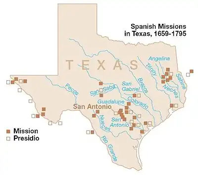 Image 9Spanish missions within the boundaries of what is now the state of Texas. (from History of Texas)