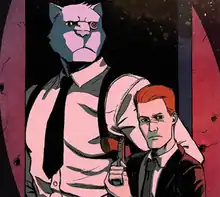 Spencer and Locke stand in a doorway. Locke has drawn his gun.