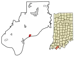Location of Grandview in Spencer County, Indiana.