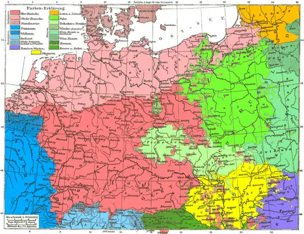 Czechs and Slovaks in one color (light green) on ethnic map, 1880s.