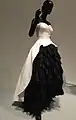 1951: White cotton pique and black taffeta & organza evening gown