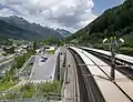 St. Anton railway station since 2001; view ist directed eastwards to the Stanzer Valley