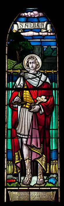 Saint Alban depicted in a stained glass window at St Alban's Anglican Church, Five Dock