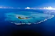 St. François Atoll from south,with St. François Island in the foreground