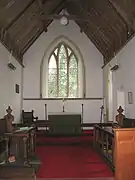 The triple lancet east window, c. 1300, in St Andrew's Church, Attlebridge, Norfolk, England