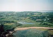 St Mary's from an aerial perspective; looking north from Porth Hellick up the Holy Vale