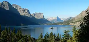 Saint Mary Lake with part of Mahtotpa Mountain at far left