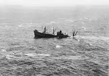 Image 34A liberty ship sinking after being attacked by I-21 near Port Macquarie in February 1943 (from Military history of Australia during World War II)