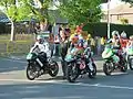 Lightweight TT competitors line-up on Glencrutchery Road for the first timed practice session including Ian Pattinson(9), John Burrows(21) & James Hillier(1) 26 May 2012