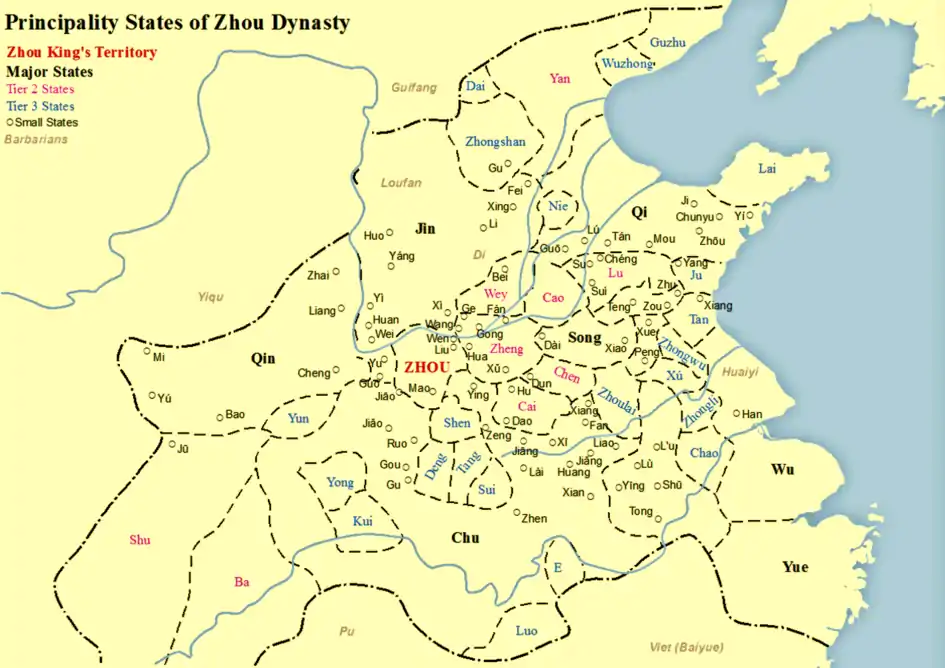 Map showing states of the Zhou dynasty (Ji is located west of Lai)