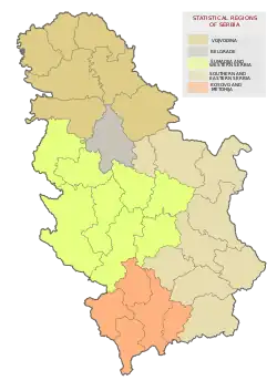 Map of and cities of Southern and Eastern Serbia