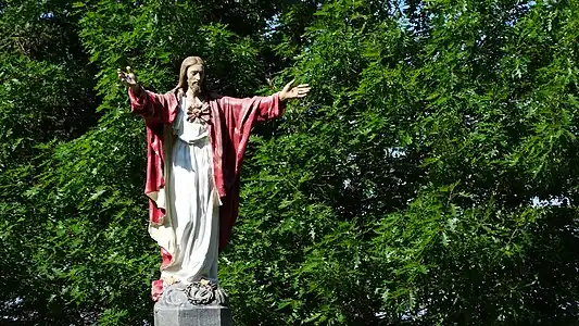 A statue of Jesus of Nazareth at Sainte-Anne-du-Bocage.