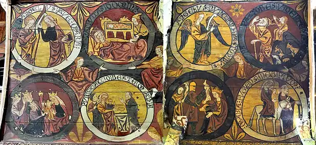 Roof paintings of the baldachin in the stave church Hopperstad