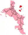 Location of the Ste Anne Marine National Park (islands in red)