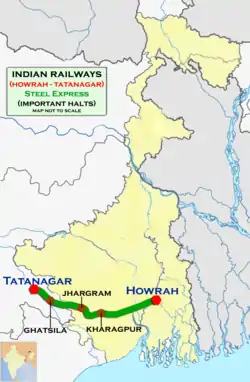 Steel Express (Howrah–Tatanagar) route map