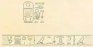 Drawing of the text on the stele of Nerikare discovered in Thebes by Karl Richard Lepsius, now lost.