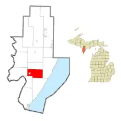 Location within Menominee County and the state of Michigan