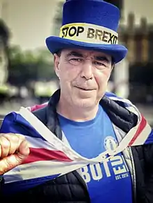 Bray wearing anti-Brexit attire in September 2019