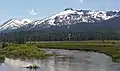 Northeast aspect of Stevens Peak (right) from Hope Valley. Red Lake Peak to left.