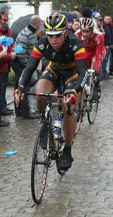 Stijn Devolder on the Oude Kwaremont cobbles.