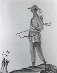 Image 451778 drawing showing a Stockbridge Mohican Indian patriot soldier with the Stockbridge Militia in Stockbridge, Massachusetts, taken from Hessian officer Johann Von Ewald's war diary (from Continental Army)