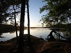 Sunset at Stora Delsjön, from SE, July 9, 2020.