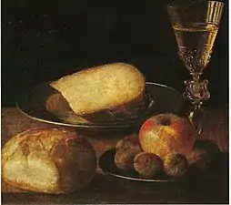 Sébastien Stoskopff, Nature morte aux fruits, fromage et pain