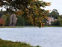 Photograph of Stowe Pool, with Stowe House in the background