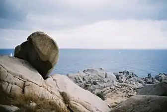 The Strait as seen from the northernmost tip of Sardinia; the southern coast of Corsica is barely visible.