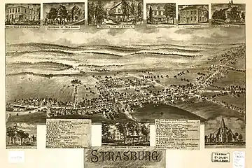 A Bird's-eye view map of Strasburg, published in 1903