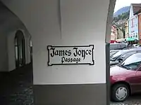 Official street sign: "James Joyce Passage"