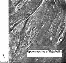 Streamlined islands seen by Viking showed that large floods occurred on Mars.  Image is of a small part of Maja Valles and is located in Lunae Palus quadrangle.