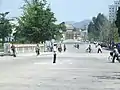 Morning bicycle traffic in Kaesong, 2012