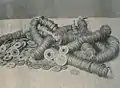An 1899 photograph of Qing dynasty cash coins.