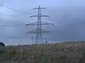 First pylon of 380 kV-powerline Etzenricht (Germany) - Hradec (Czech) after Weiden 110 kV-substation also carrying the 110 kV-circuits of powerline between Weiden and Vohenstrauss