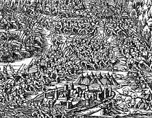 The battle of Morat, part of an engraving from the Stumpf Chronik