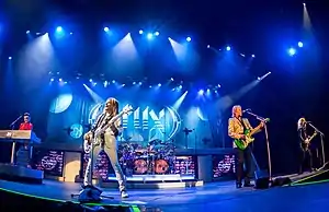 Styx in 2017.  L-R: Lawrence Gowan, Ricky Phillips, Todd Sucherman, James "JY" Young, and Tommy Shaw.