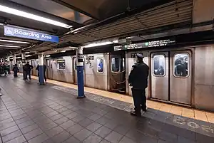 A "4" train at the Fulton Street station on the IRT Lexington Avenue Line