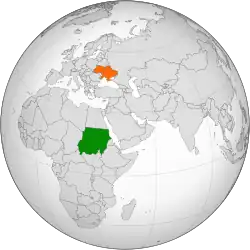 Map indicating locations of Sudan and Ukraine