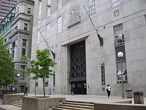 Entrance to the new Suffolk County Courthouse, completed in 1937, adjacent to the John Adams Courthouse, and currently home to the Suffolk County Superior Court