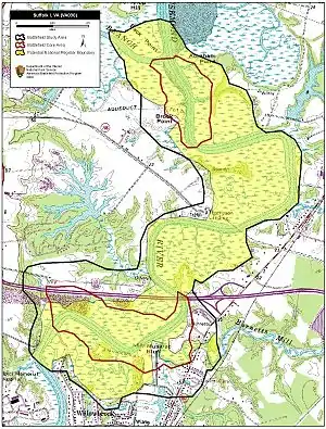 Map of Suffolk Battlefield core and study areas by the American Battlefield Protection Program