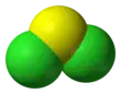 Space-filling model of sulfur dichloride